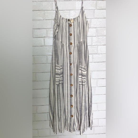 Roxy striped spaghetti strap button down sundress size Large - Picture 4 of 6